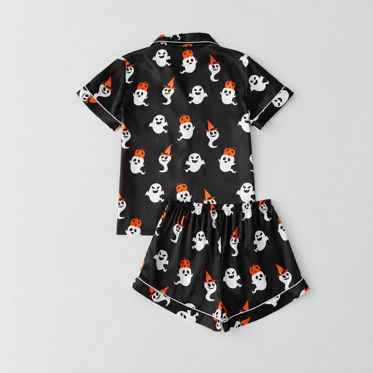 2 Piece Halloween Cartoon Print Shirt And Short Set For Women