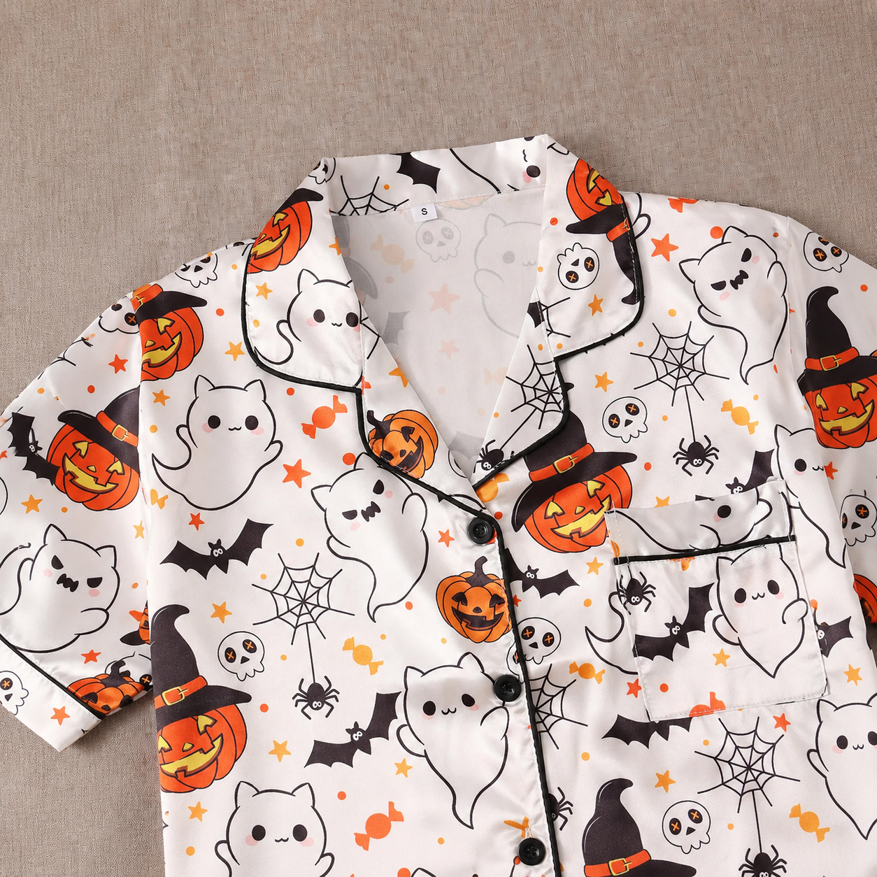 2 Piece Halloween Cartoon Print Shirt And Short Set For Women