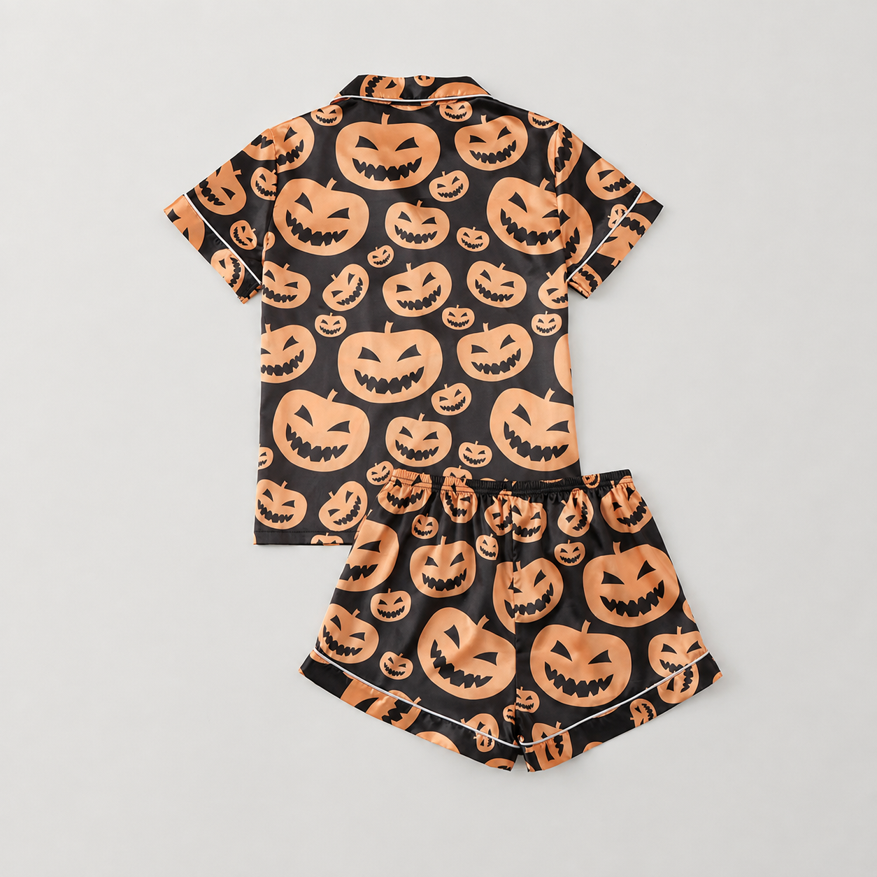 2 Piece Halloween Cartoon Print Shirt And Short Set For Women