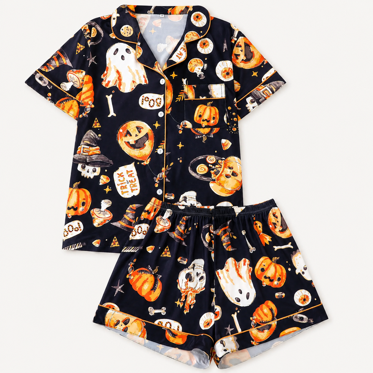 2 Pieces Halloween Theme Shirt And Shorts Set Pajamas For Women