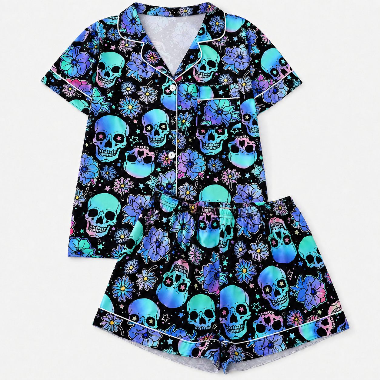 2 Pieces Halloween Theme Shirt And Shorts Set Pajamas For Women