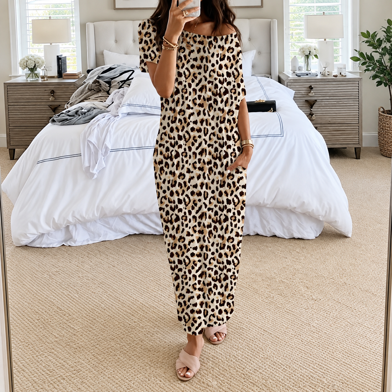 Solid Batwing Sleeve Casual Comfy Lounge Nightdress For Women