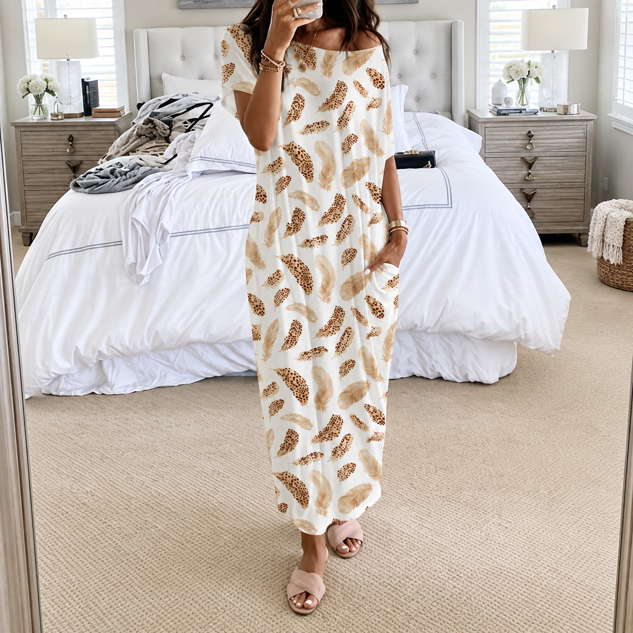 Solid Batwing Sleeve Casual Comfy Lounge Nightdress For Women