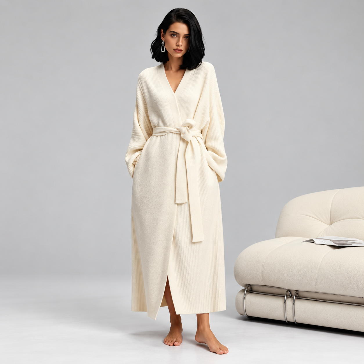 Double Sided Fleece Robe Warm Plush Nightwear For Women
