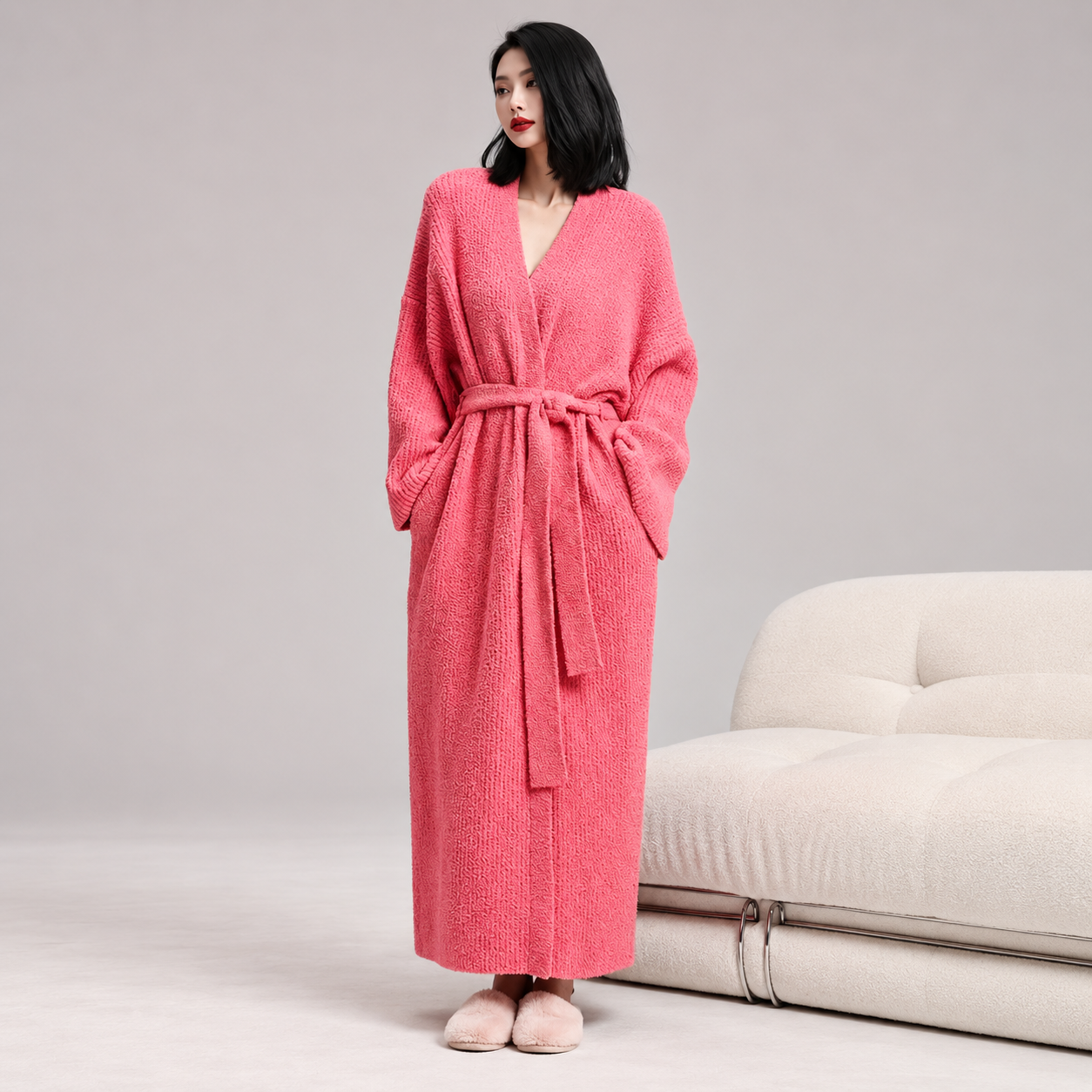 Double Sided Fleece Robe Warm Plush Nightwear For Women