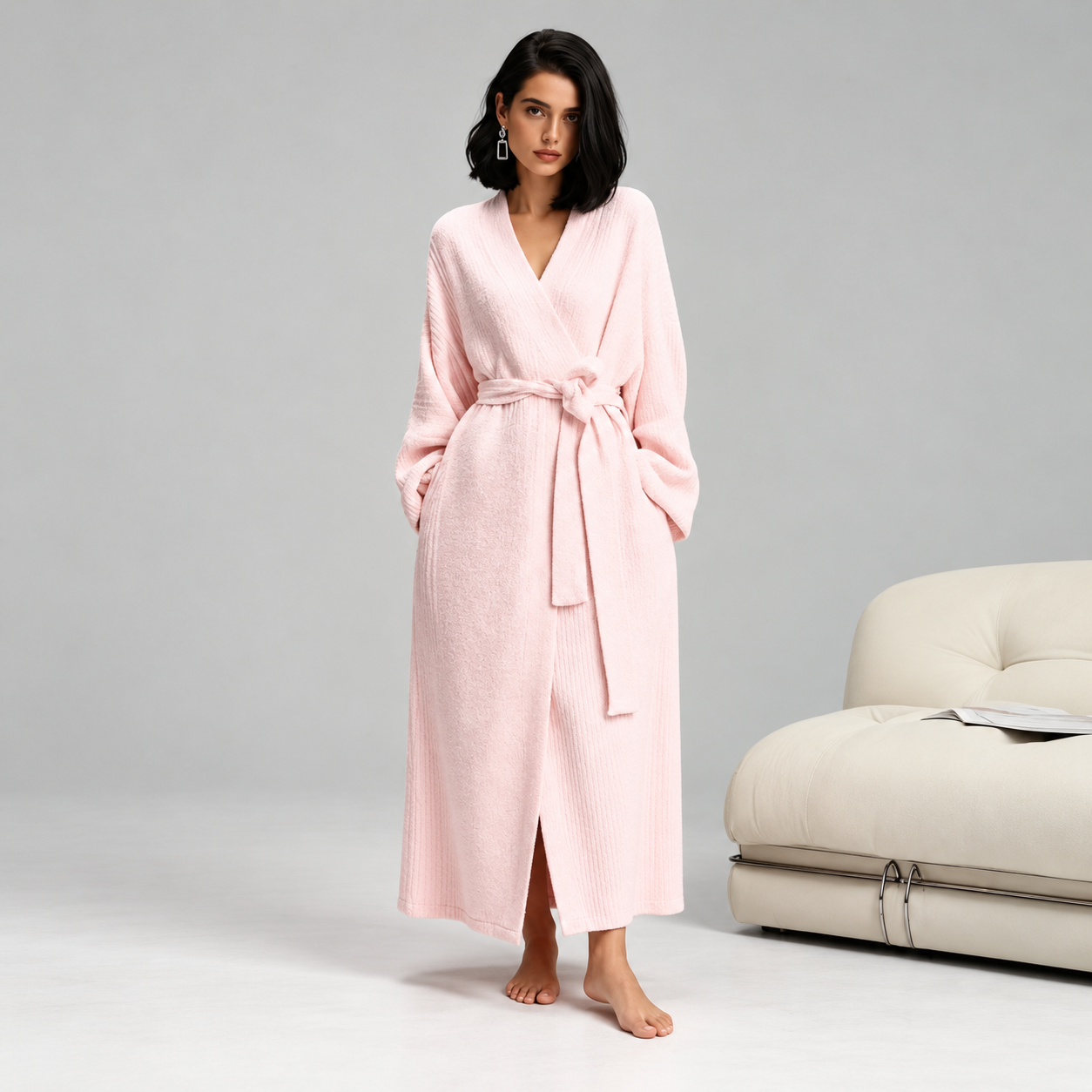 Double Sided Fleece Robe Warm Plush Nightwear For Women