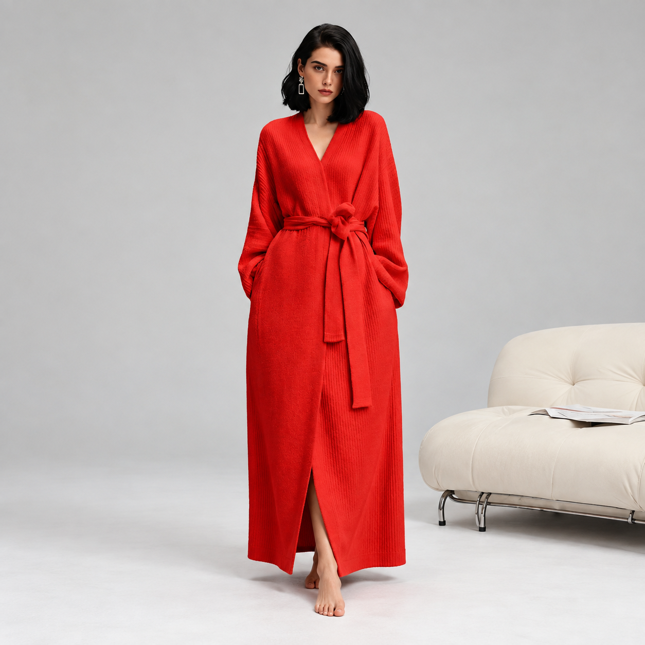 Double Sided Fleece Robe Warm Plush Nightwear For Women
