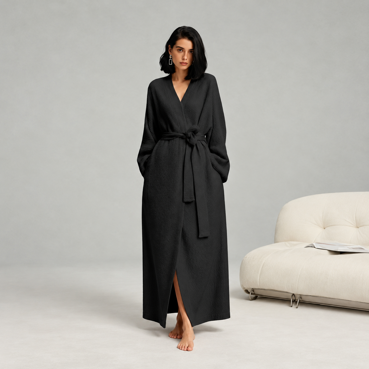 Double Sided Fleece Robe Warm Plush Nightwear For Women