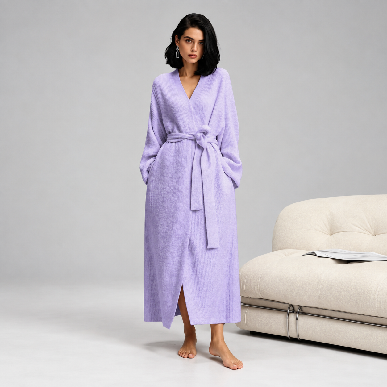 Double Sided Fleece Robe Warm Plush Nightwear For Women