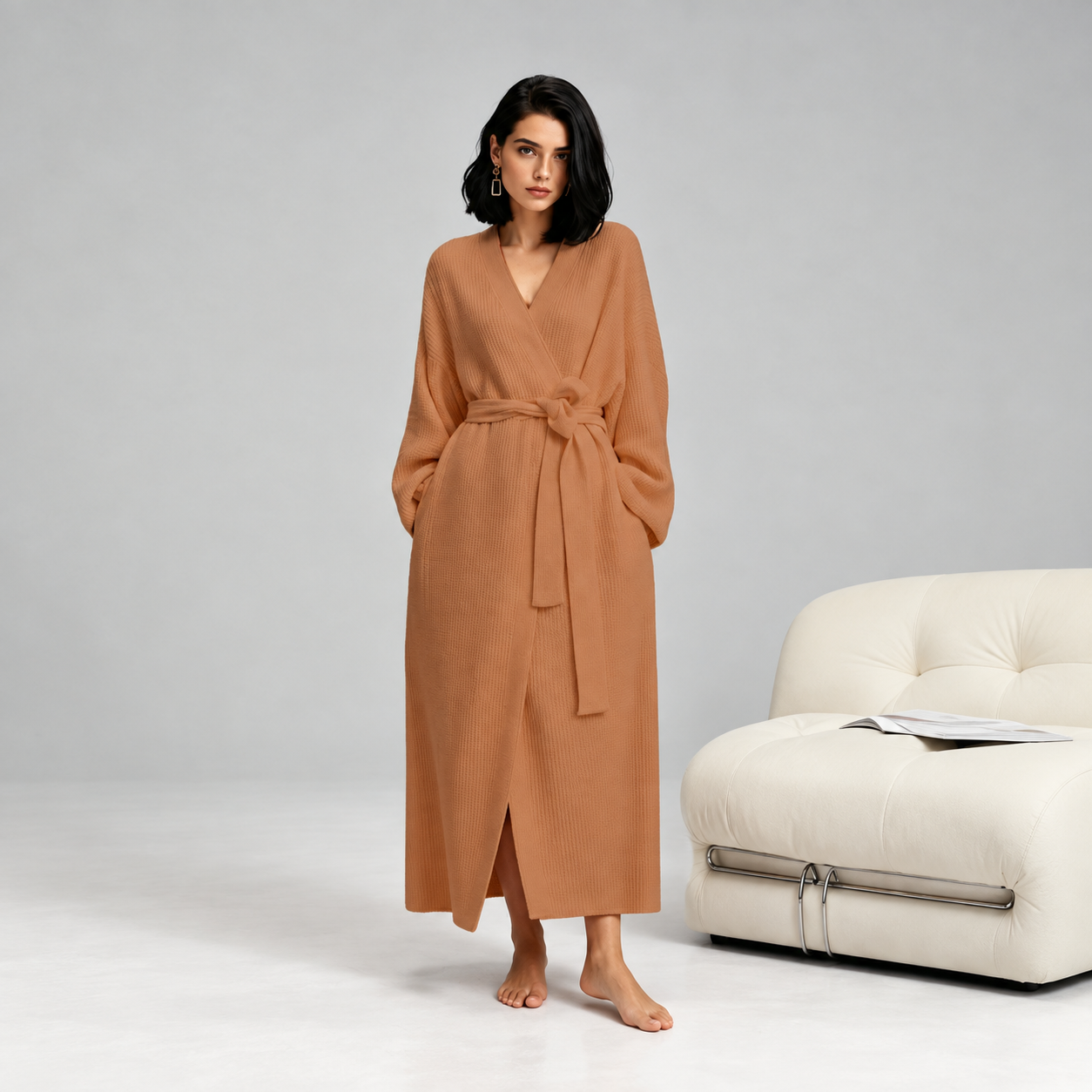 Double Sided Fleece Robe Warm Plush Nightwear For Women