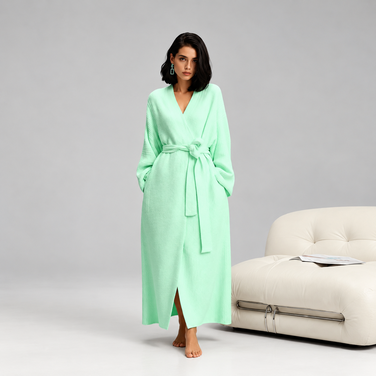 Double Sided Fleece Robe Warm Plush Nightwear For Women