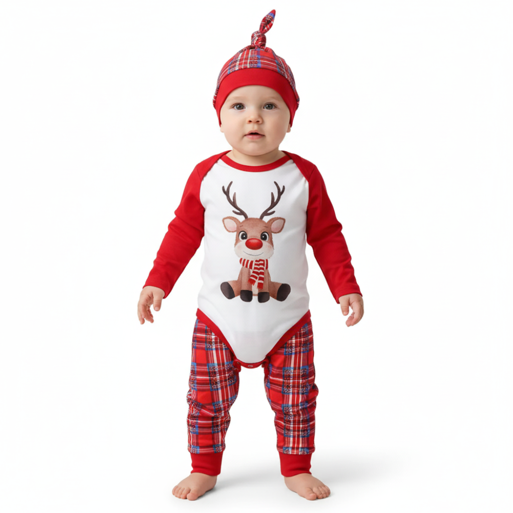 Christmas Print Sleepwear Family Matching Sets with Reindeer Design