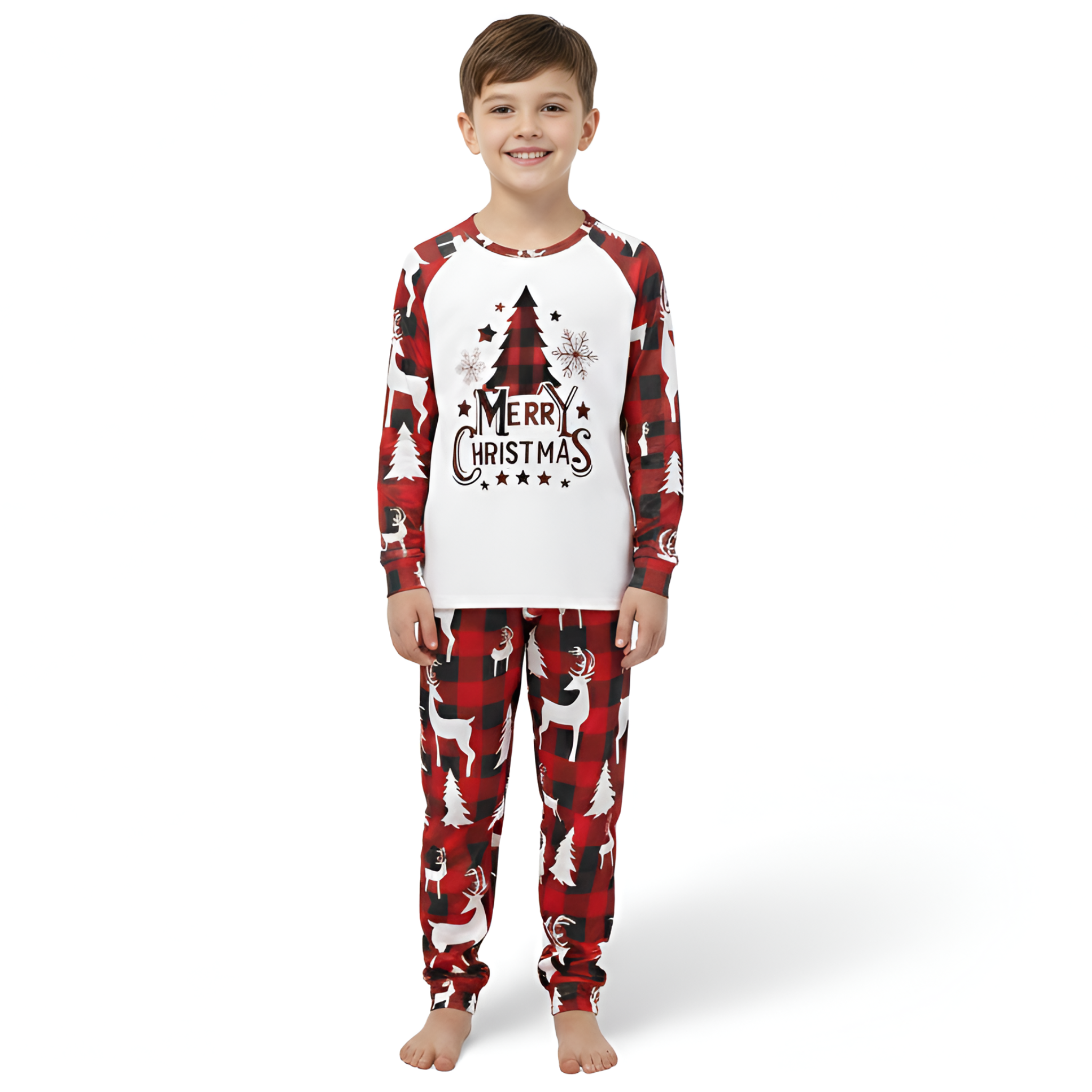 Christmas Themed All Over Print Plaid Graphic Family Pajamas Set