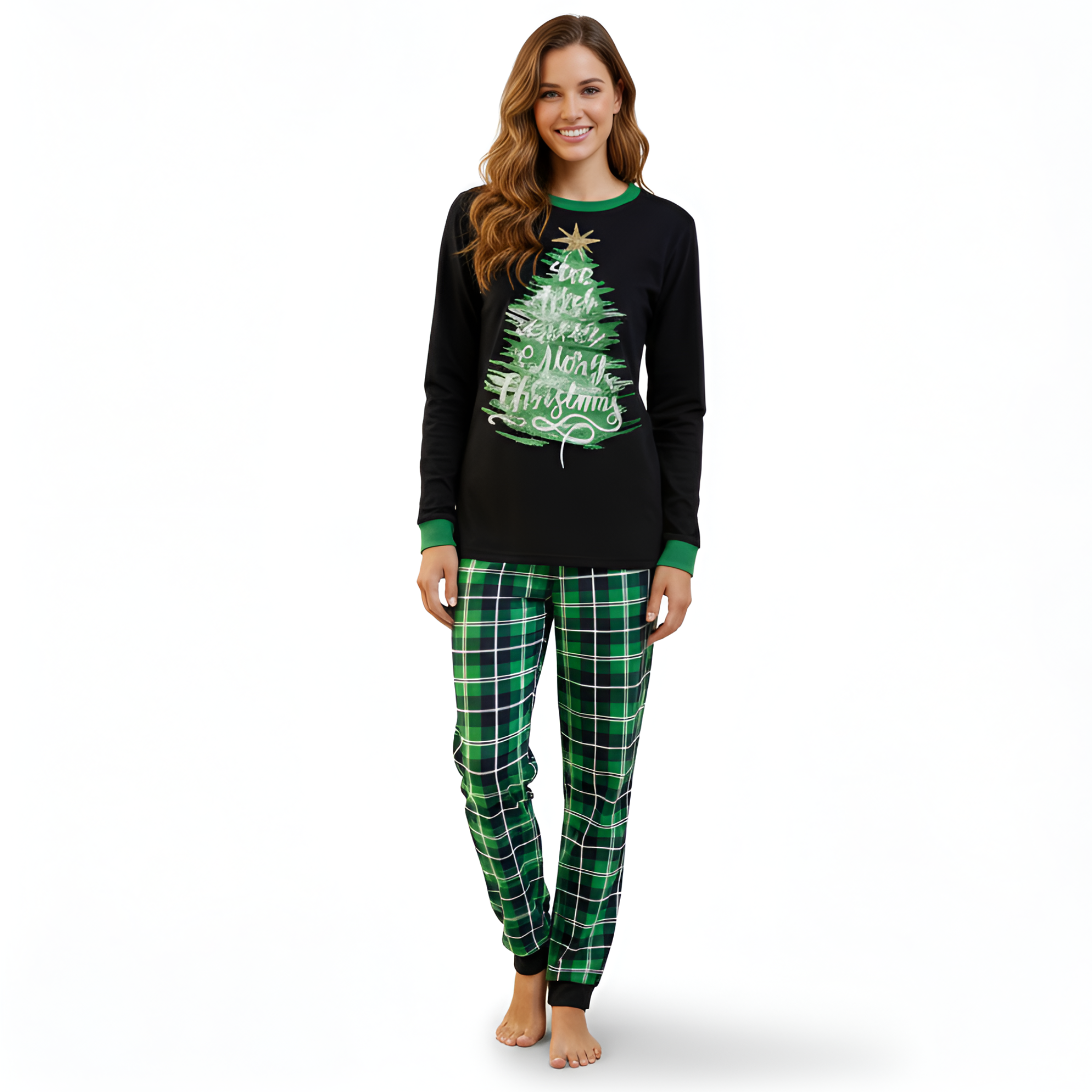 Christmas Tree with Green Plaid Pants Family Matching Pajama Sets