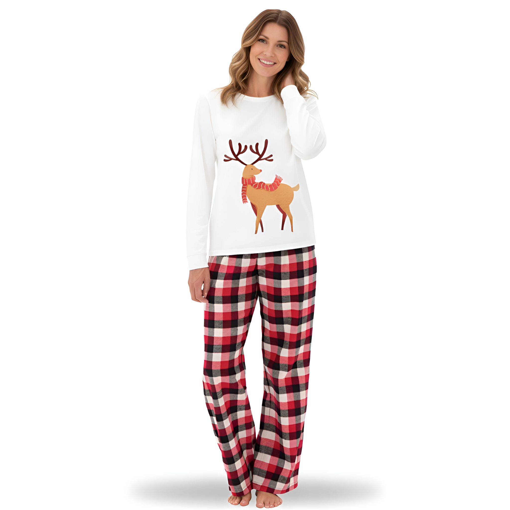 Classic Reindeer Plaid Family Christmas Pajama Set