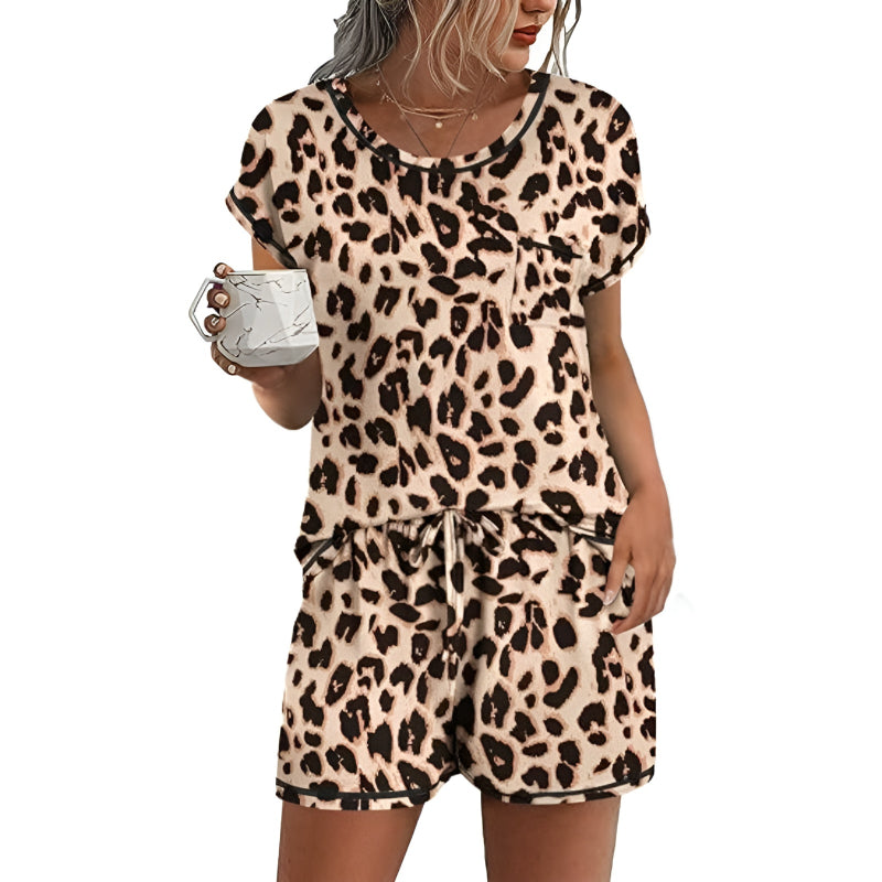 Contrast Piping And Pocket Short Sleeve Pajama Set
