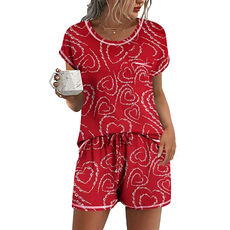 Contrast Piping And Pocket Short Sleeve Pajama Set