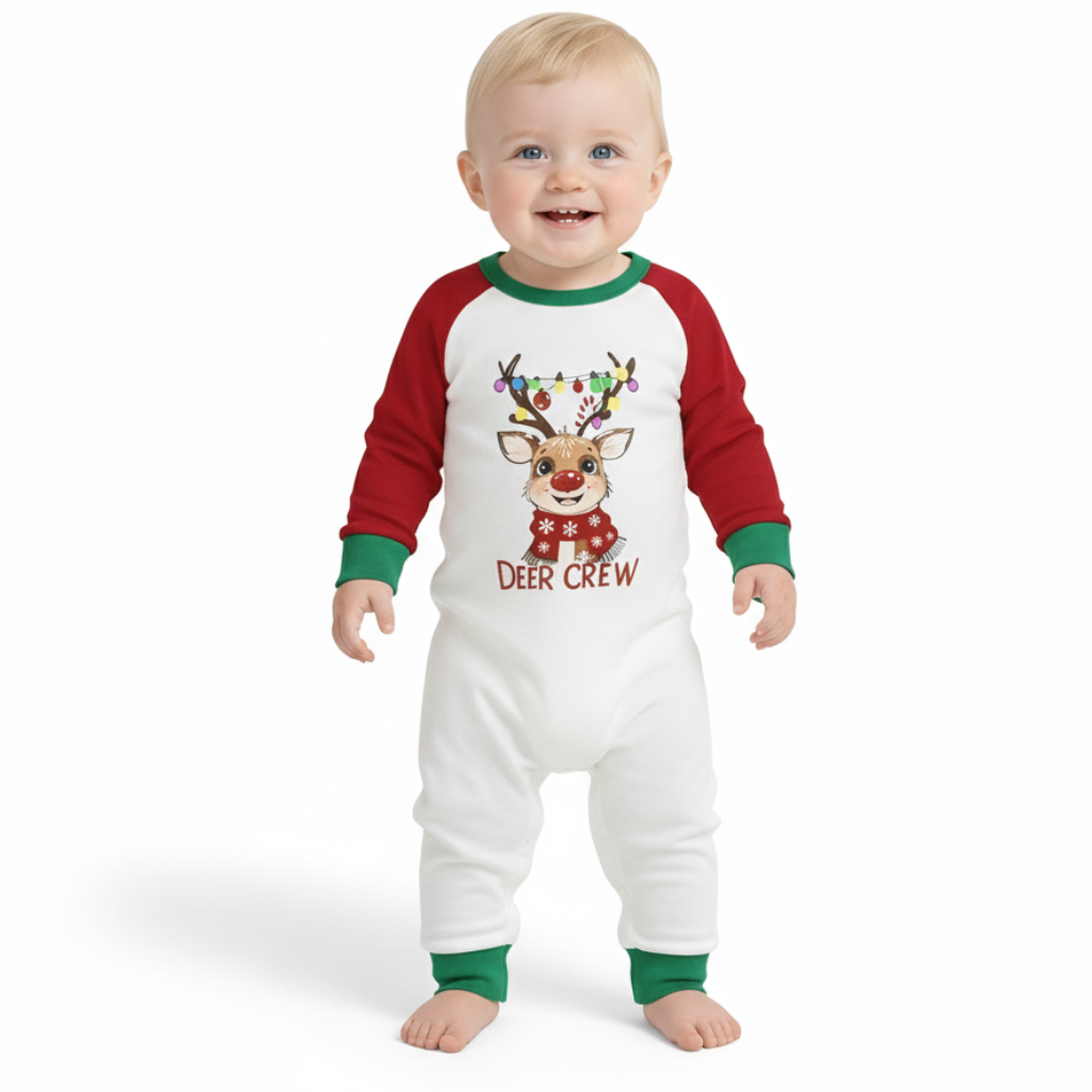 Deer Crew Reindeer Light Printed Plaid Family Matching Christmas Pajama Set
