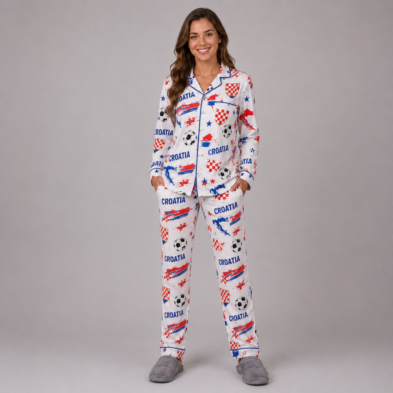 World Cup 2026 Croatia Football Themed All Over Printed Matching Pajama Set