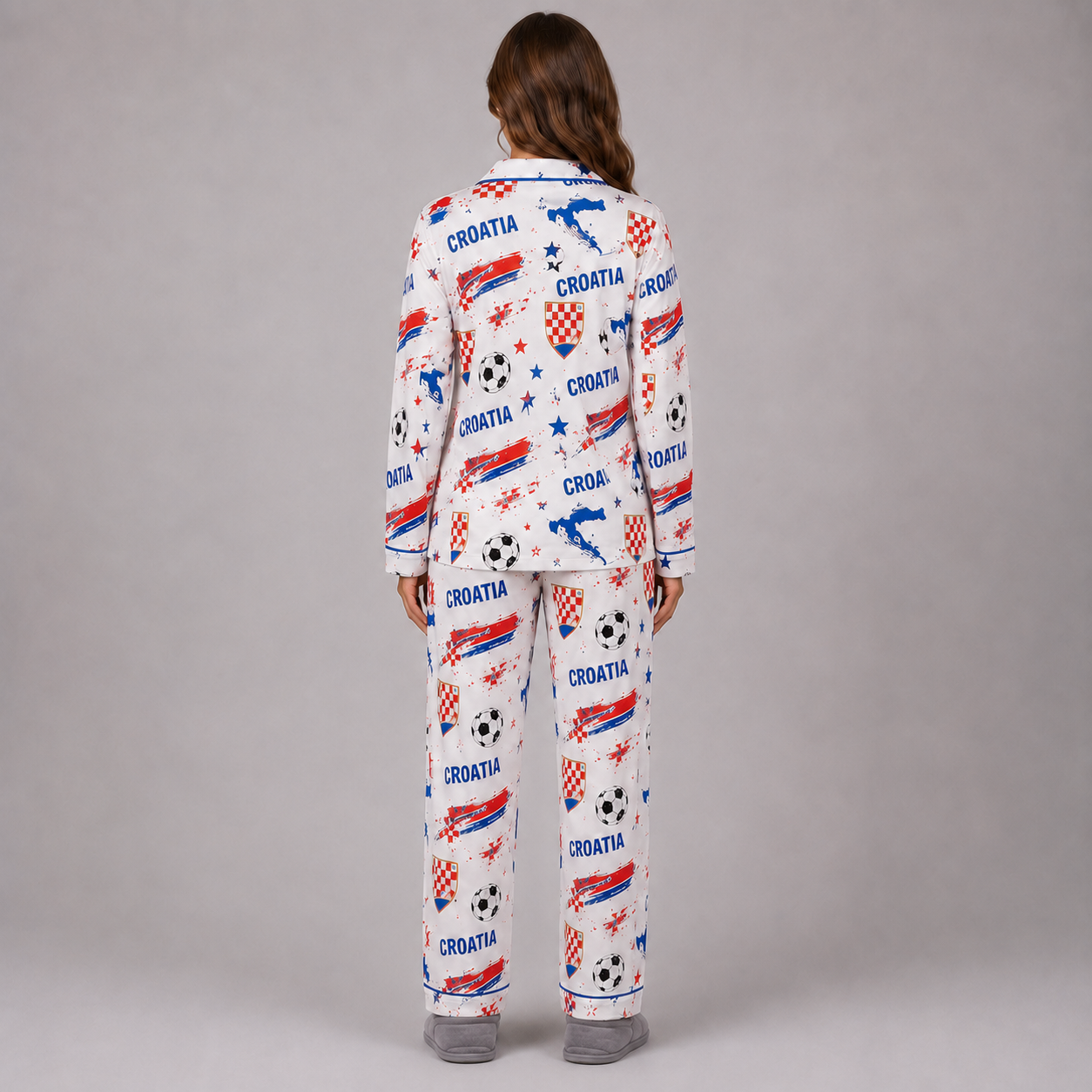 World Cup 2026 Croatia Football Themed All Over Printed Matching Pajama Set