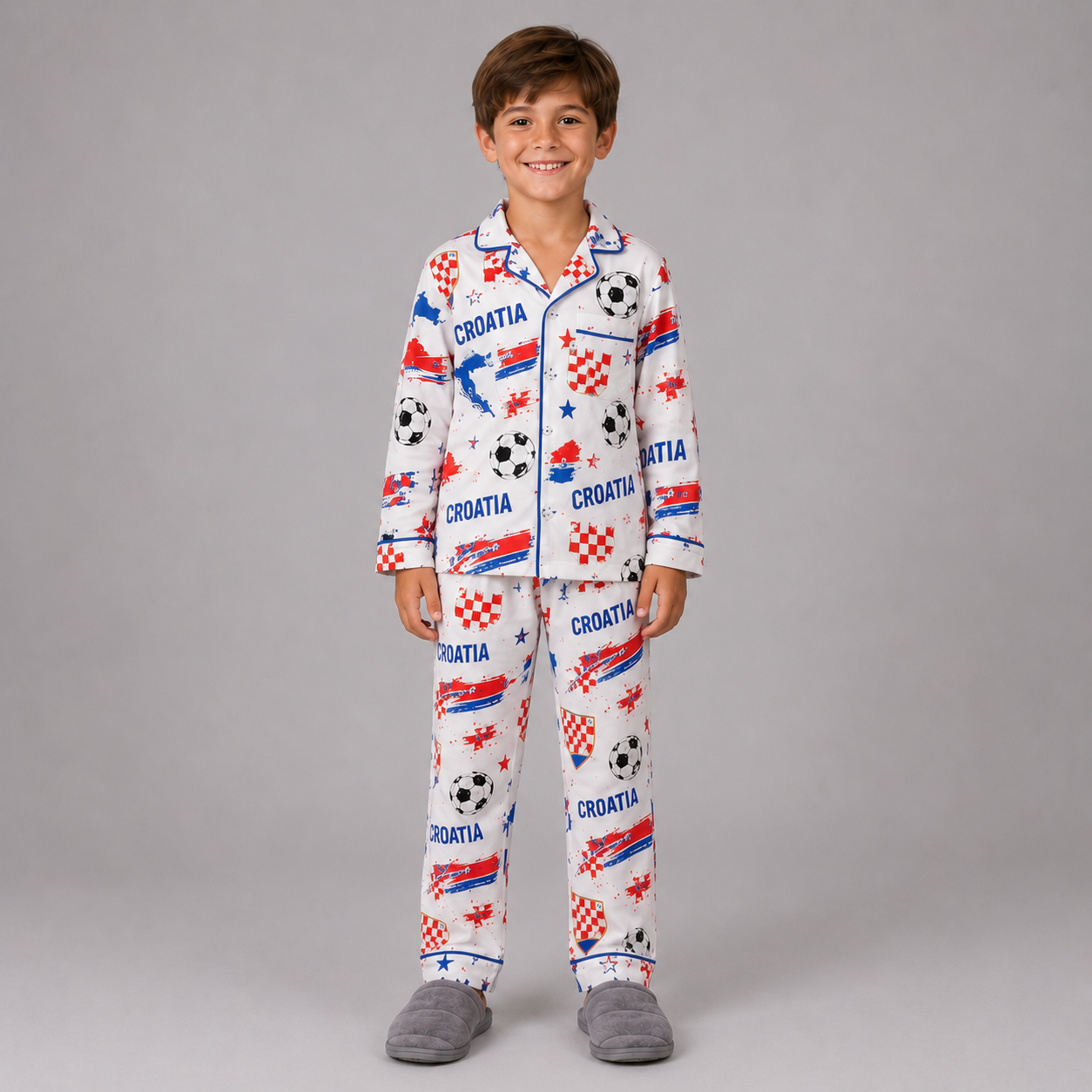 World Cup 2026 Croatia Football Themed All Over Printed Matching Pajama Set