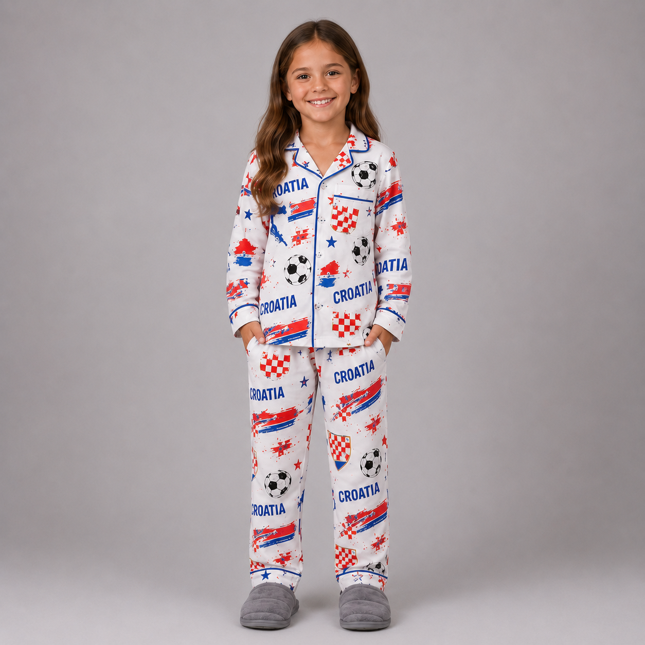 World Cup 2026 Croatia Football Themed All Over Printed Matching Pajama Set