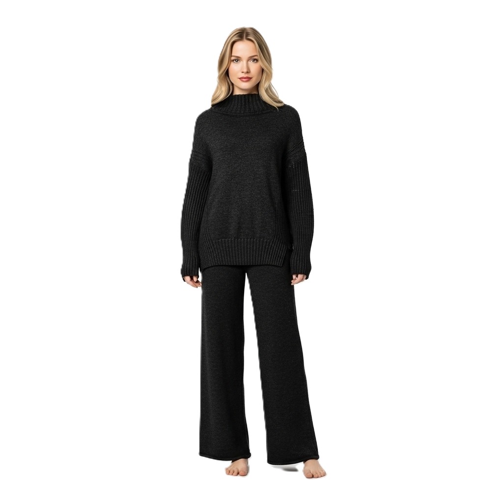 High Collar Knit Sweater Pants Set