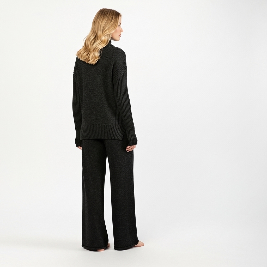High Collar Knit Sweater Pants Set