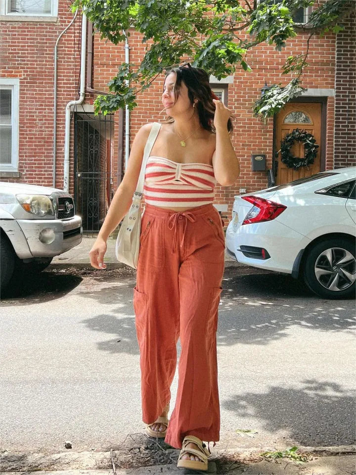 Linen Cargo Pants With Side Pockets