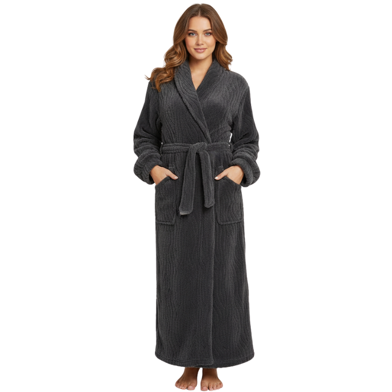 Long Fleece Shawl Collar Design Bathrobe For Women
