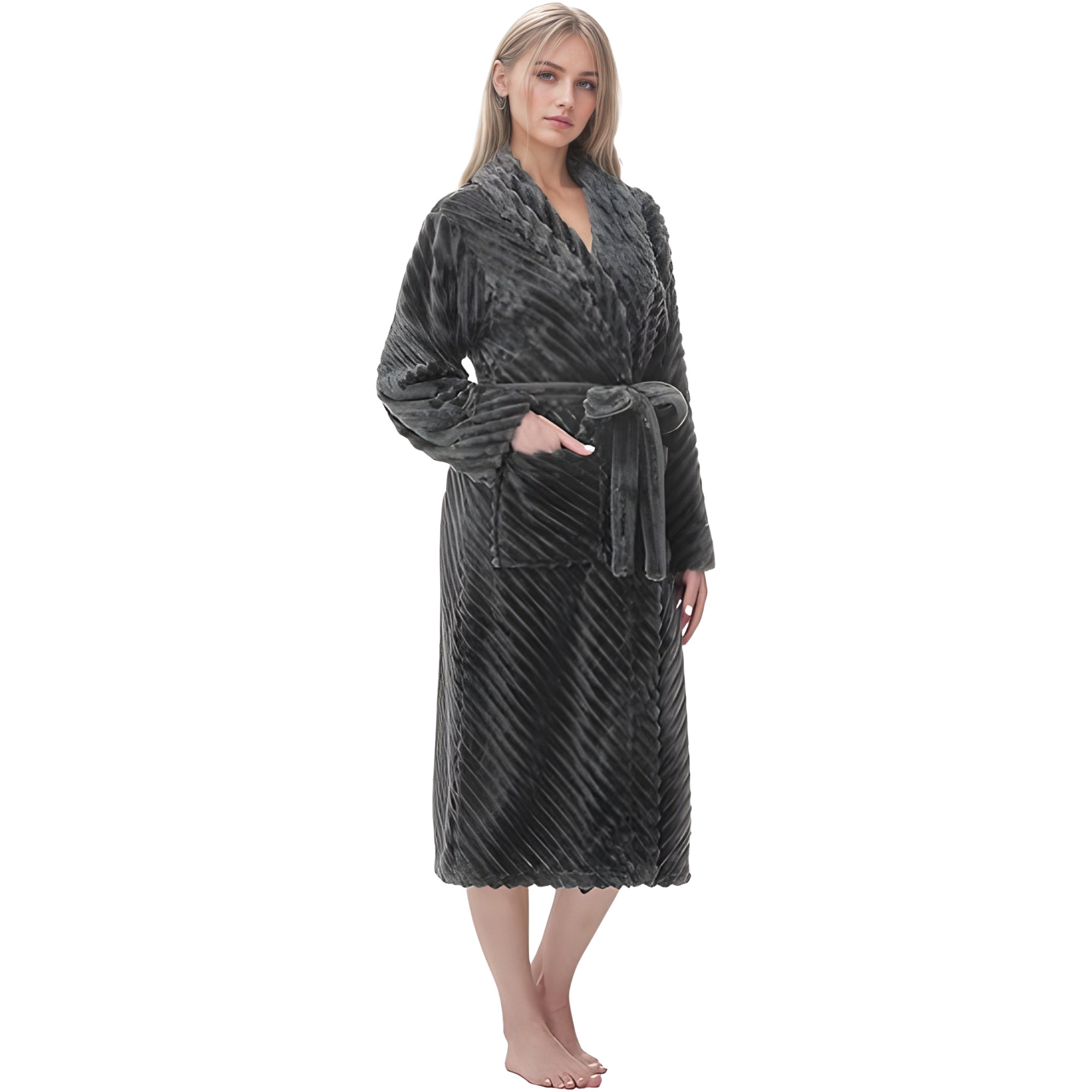Soft Plush Fleece Long Bathrobe For Women Home Lounge