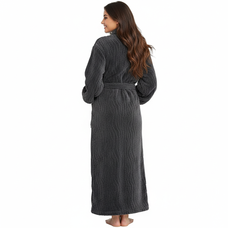 Long Fleece Shawl Collar Design Bathrobe For Women