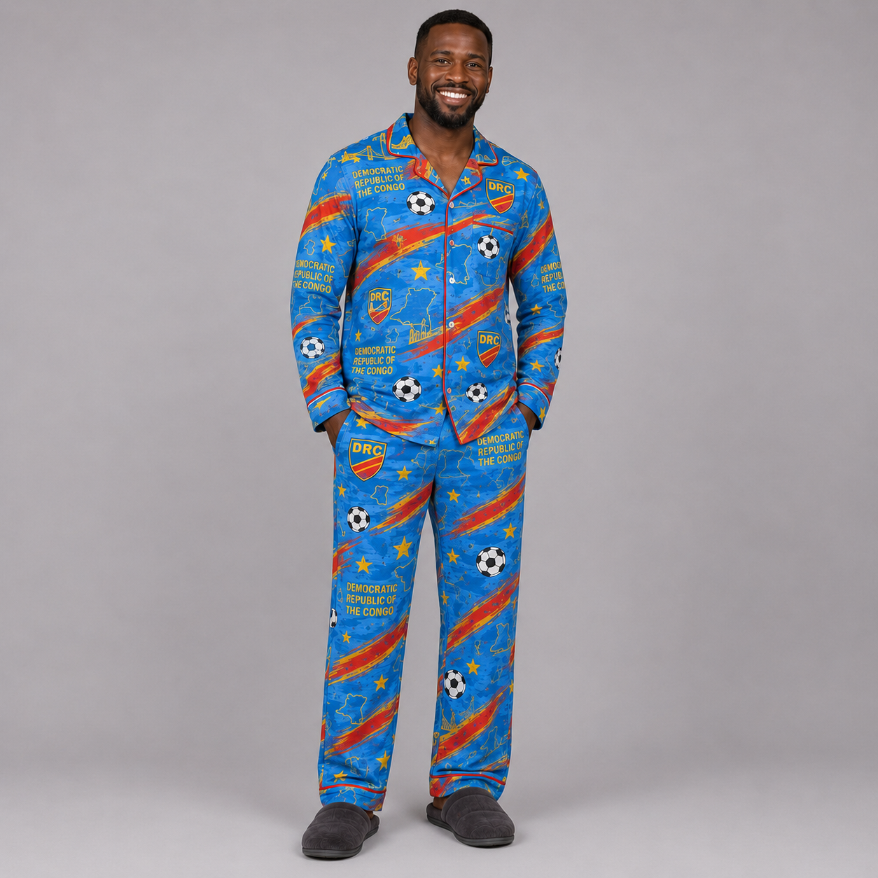 World Cup 2026 Democratic Republic Of The Congo Football Themed All Over Printed Matching Pajama Set