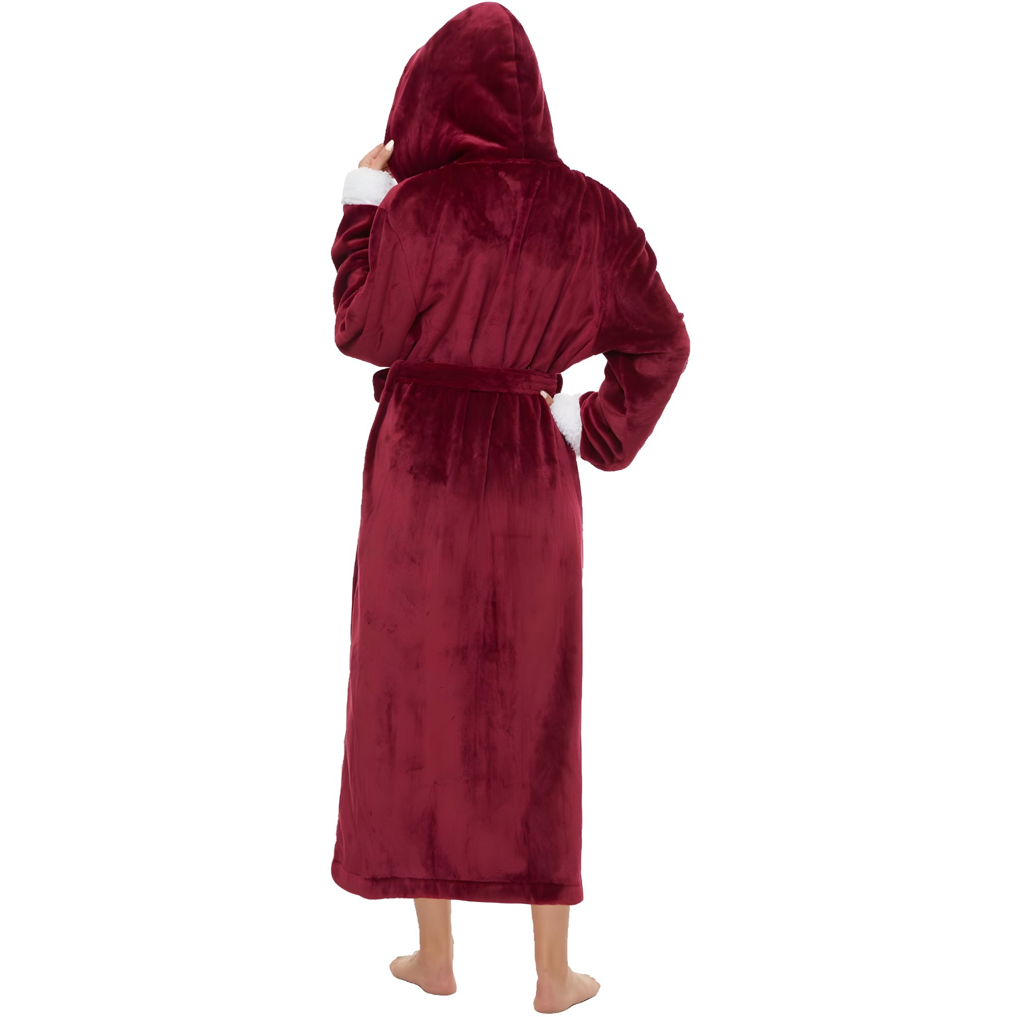 Soft Fleece Hooded Long Bathrobe For Women Home Lounge