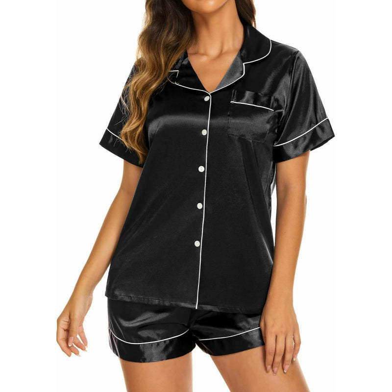 Short Sleeve Satin Top And Shorts Set