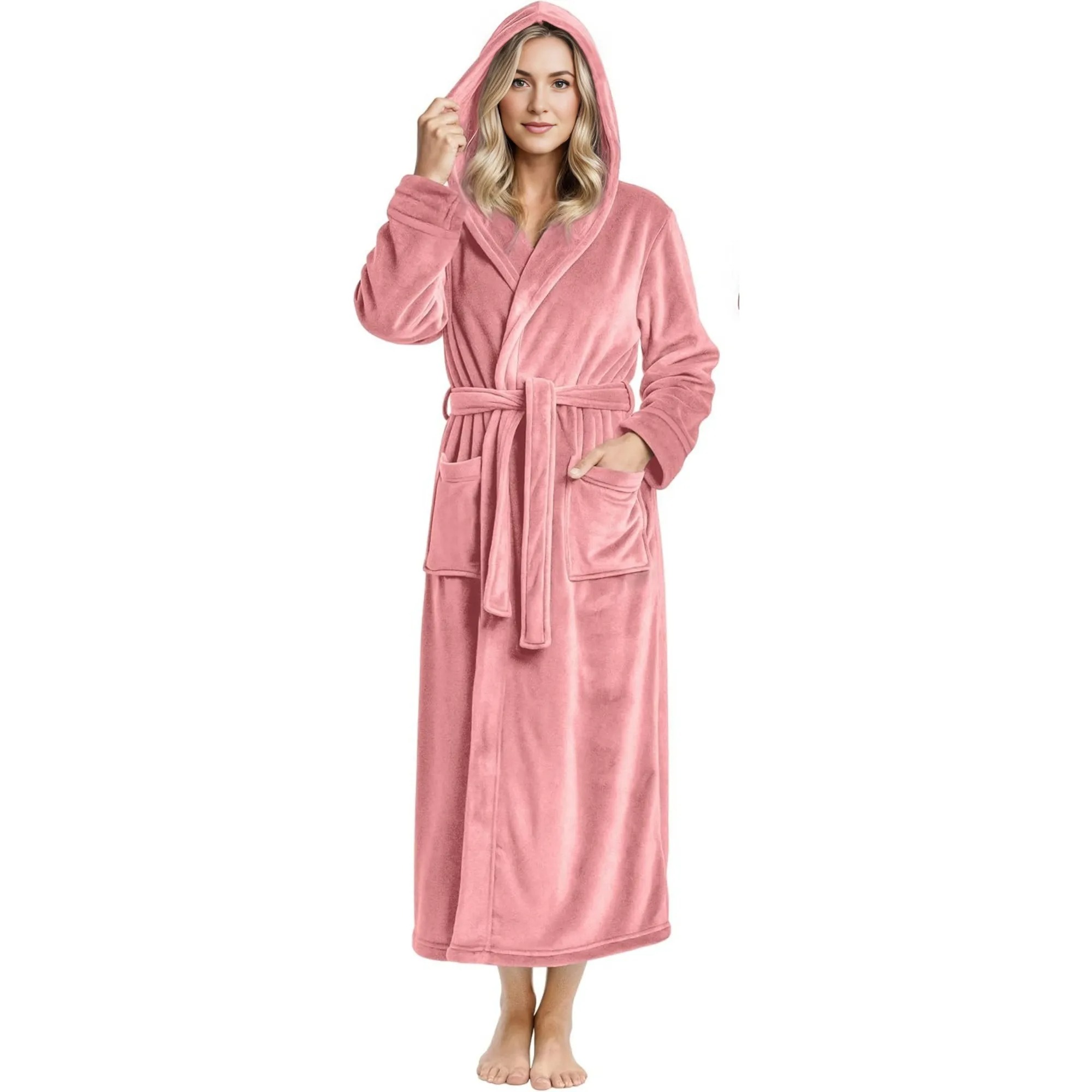 Fleece Plush Hooded Bath Robe For Women