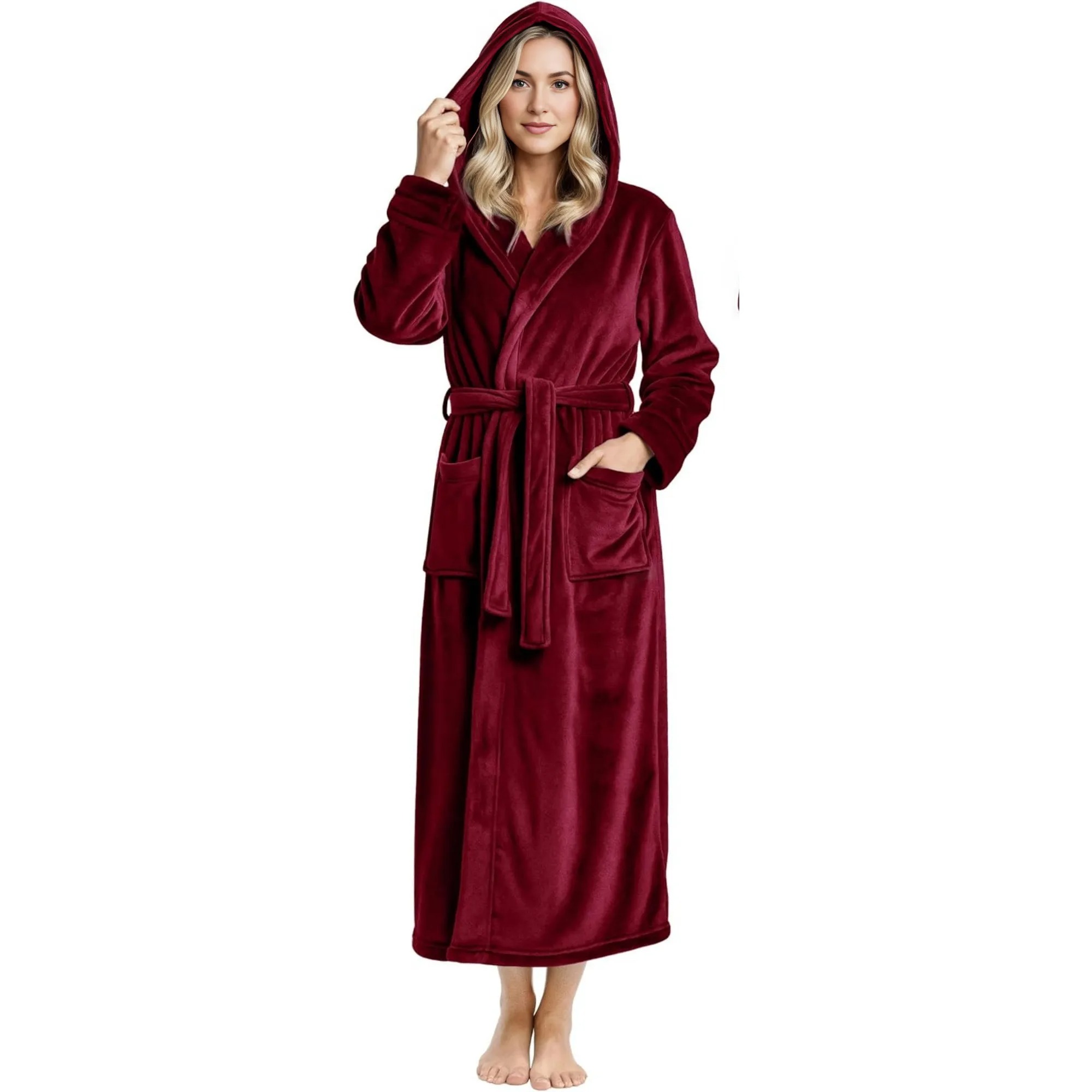 Fleece Plush Hooded Bath Robe For Women