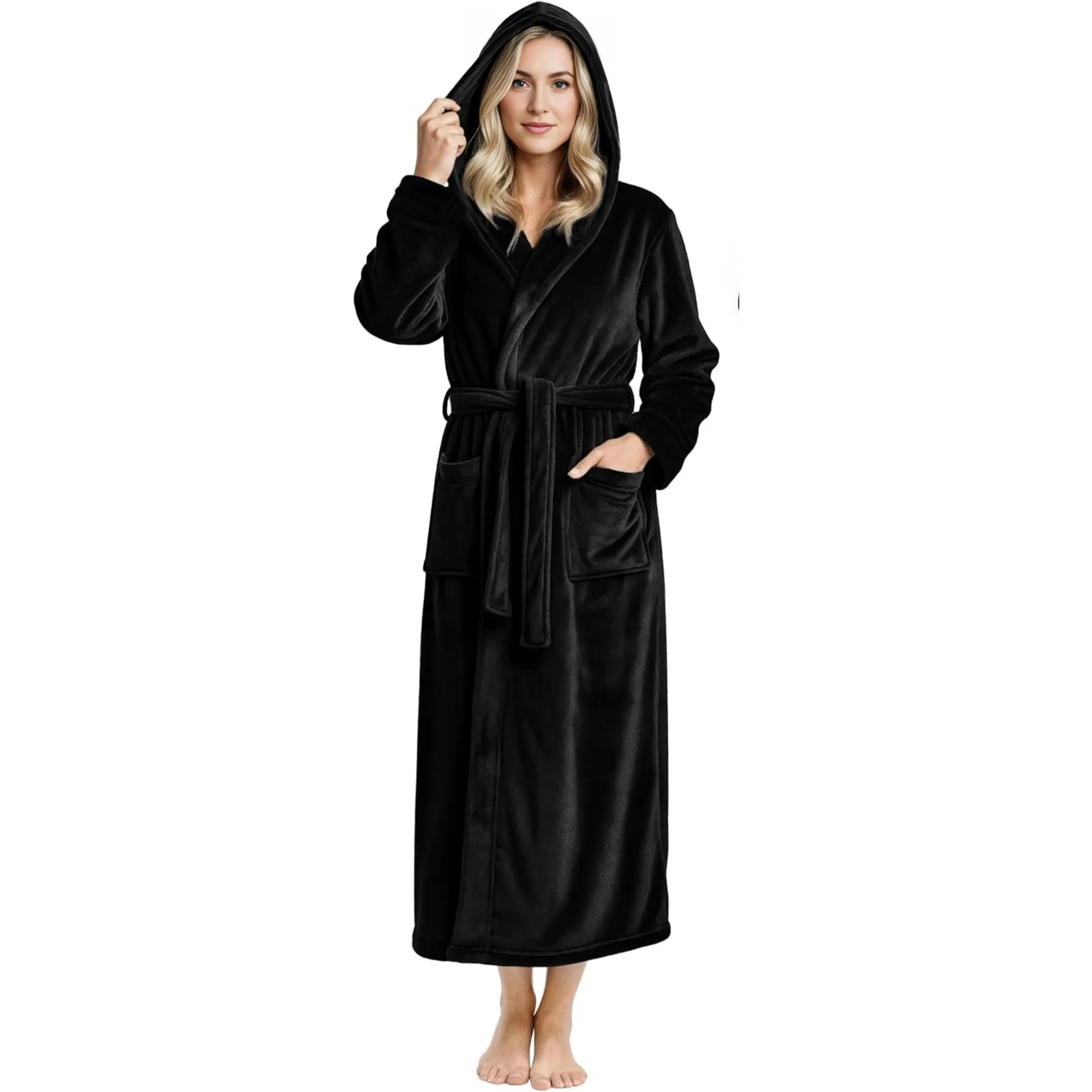 Fleece Plush Hooded Bath Robe For Women