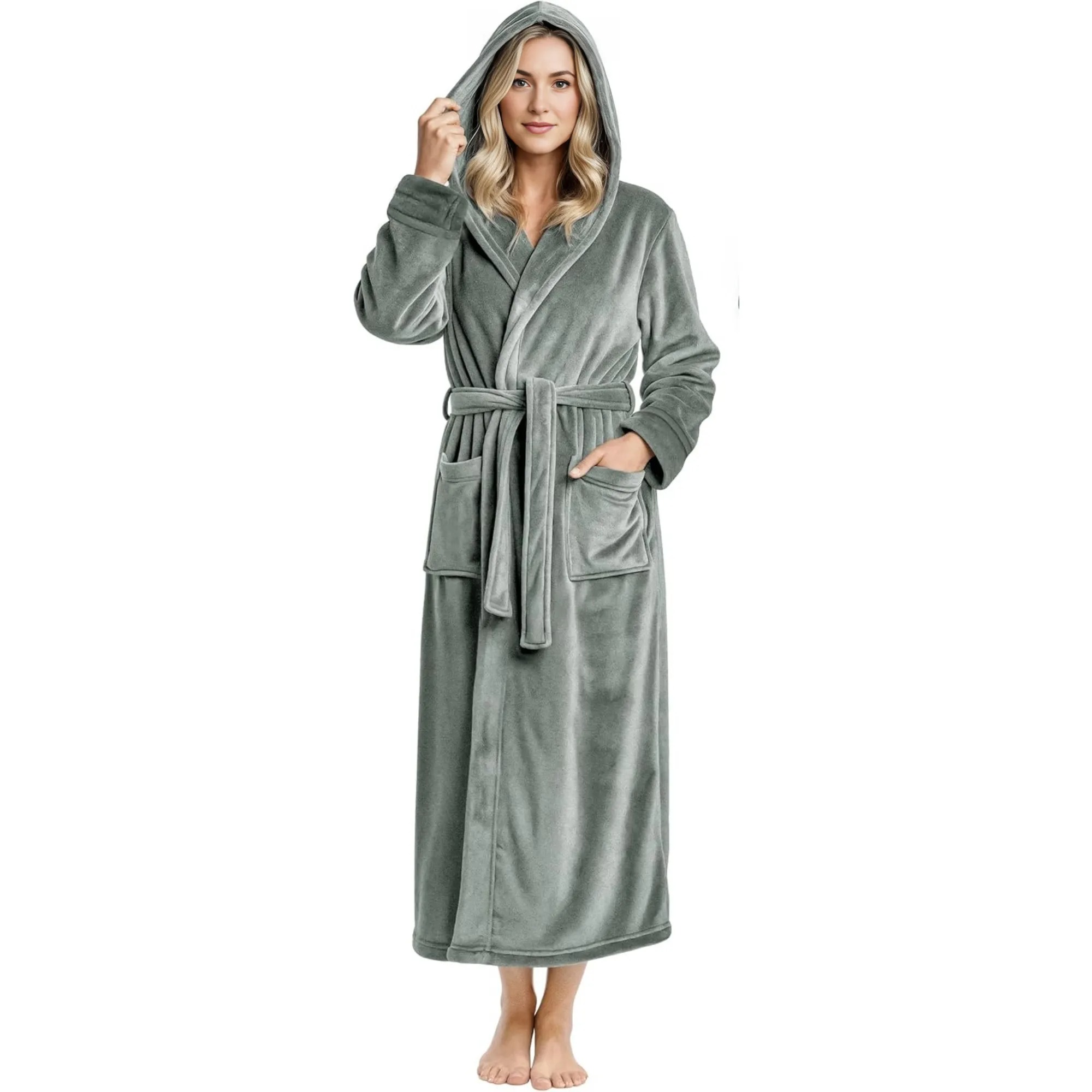Fleece Plush Hooded Bath Robe For Women