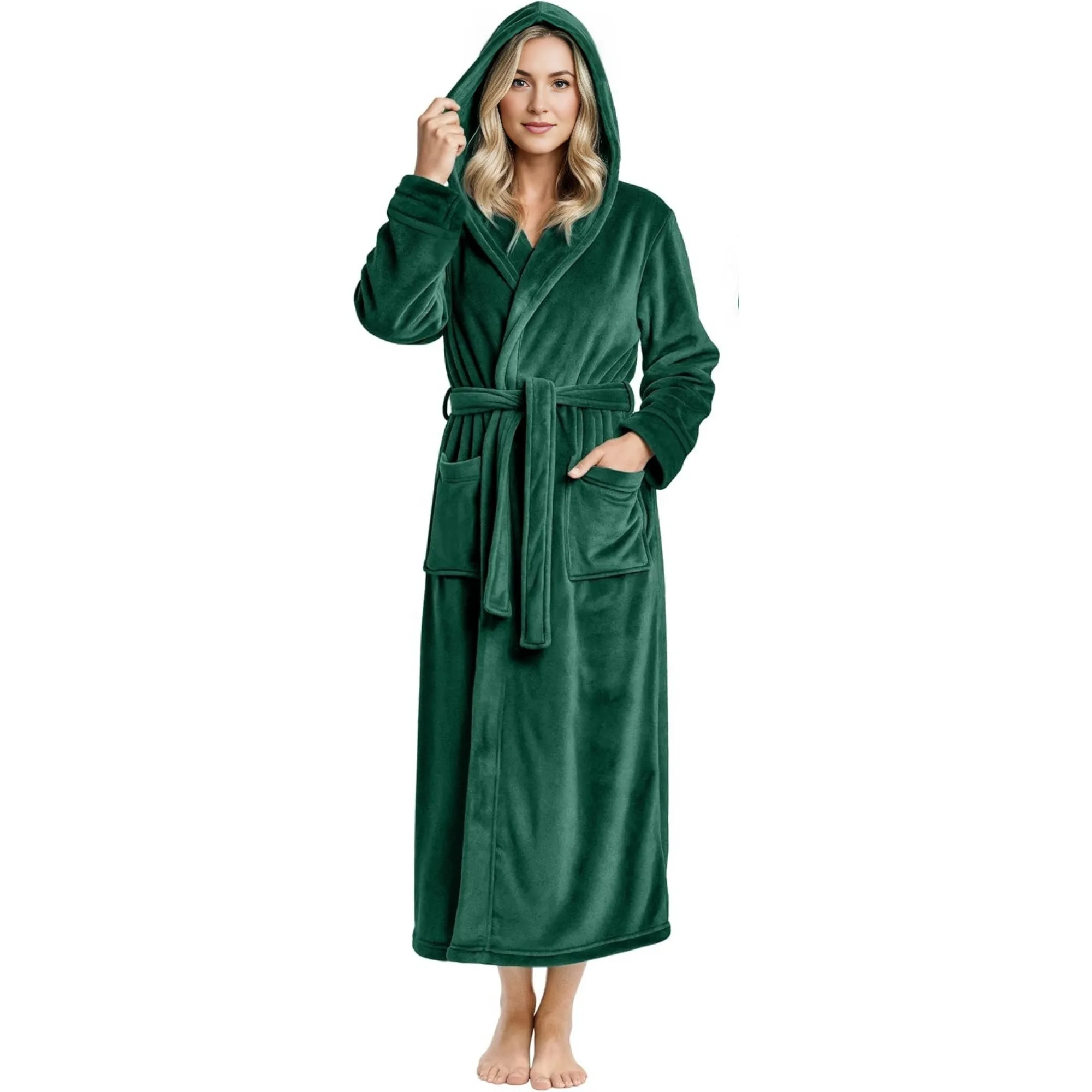 Fleece Plush Hooded Bath Robe For Women