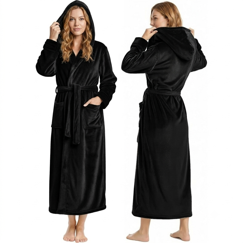 Fleece Plush Hooded Bath Robe For Women