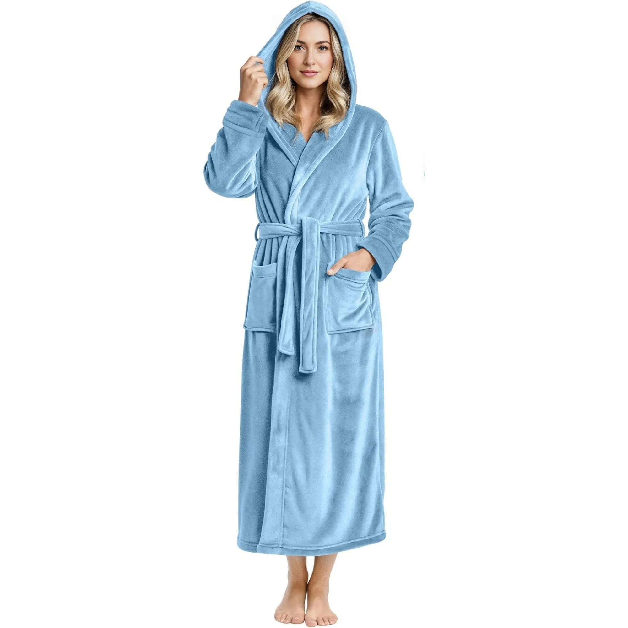 Fleece Plush Hooded Bath Robe For Women