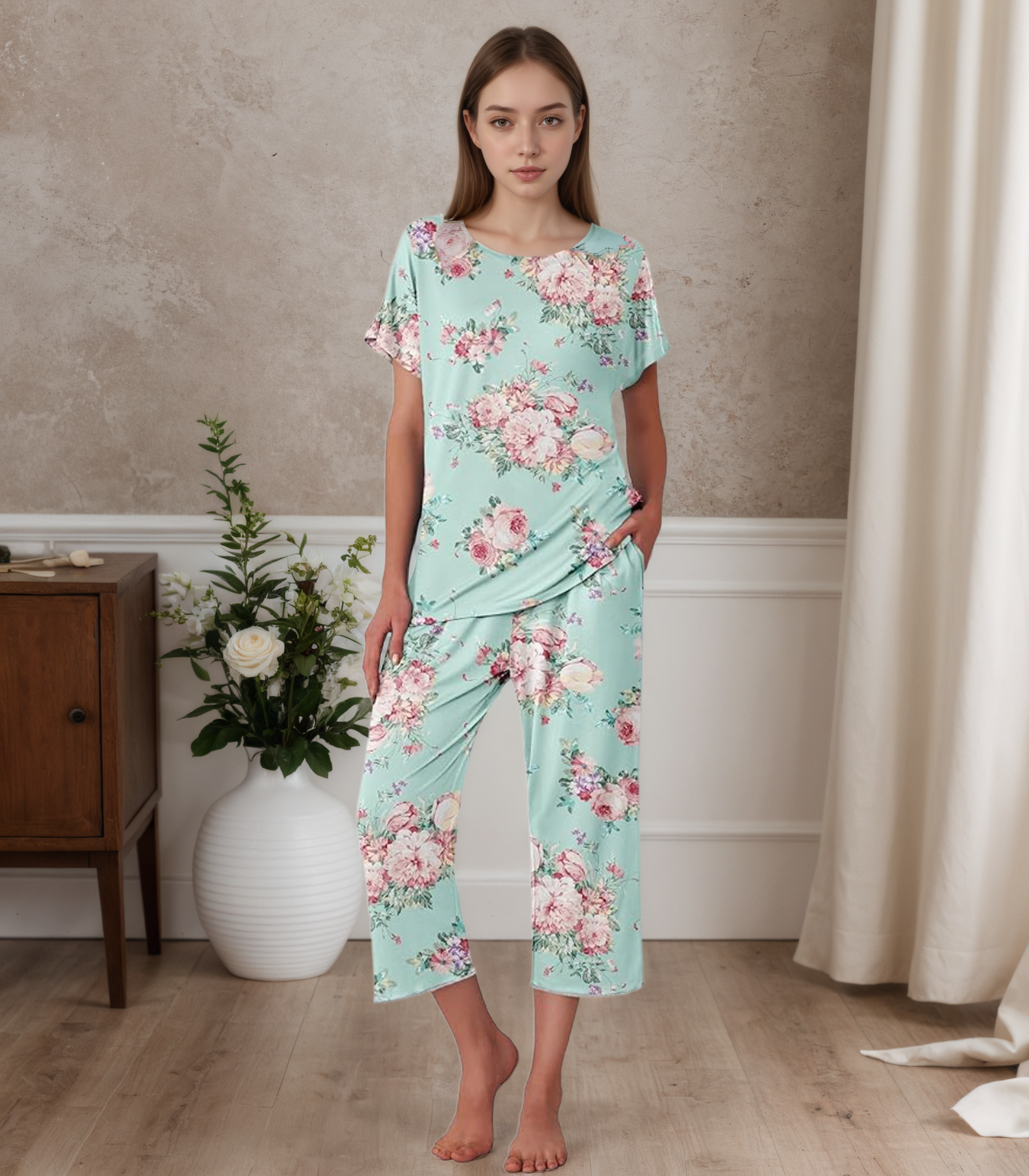 Floral Print Capri Sleepwear Set