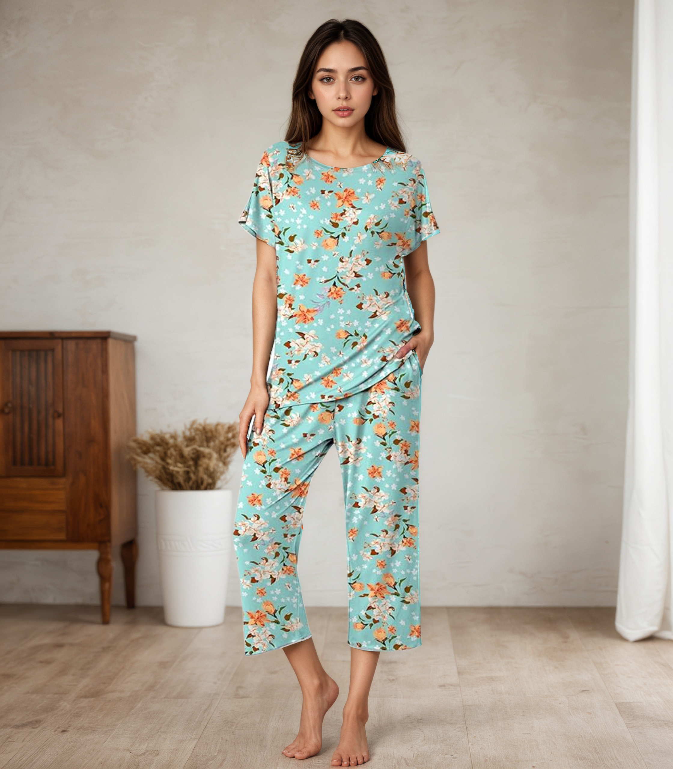 Floral Print Capri Sleepwear Set