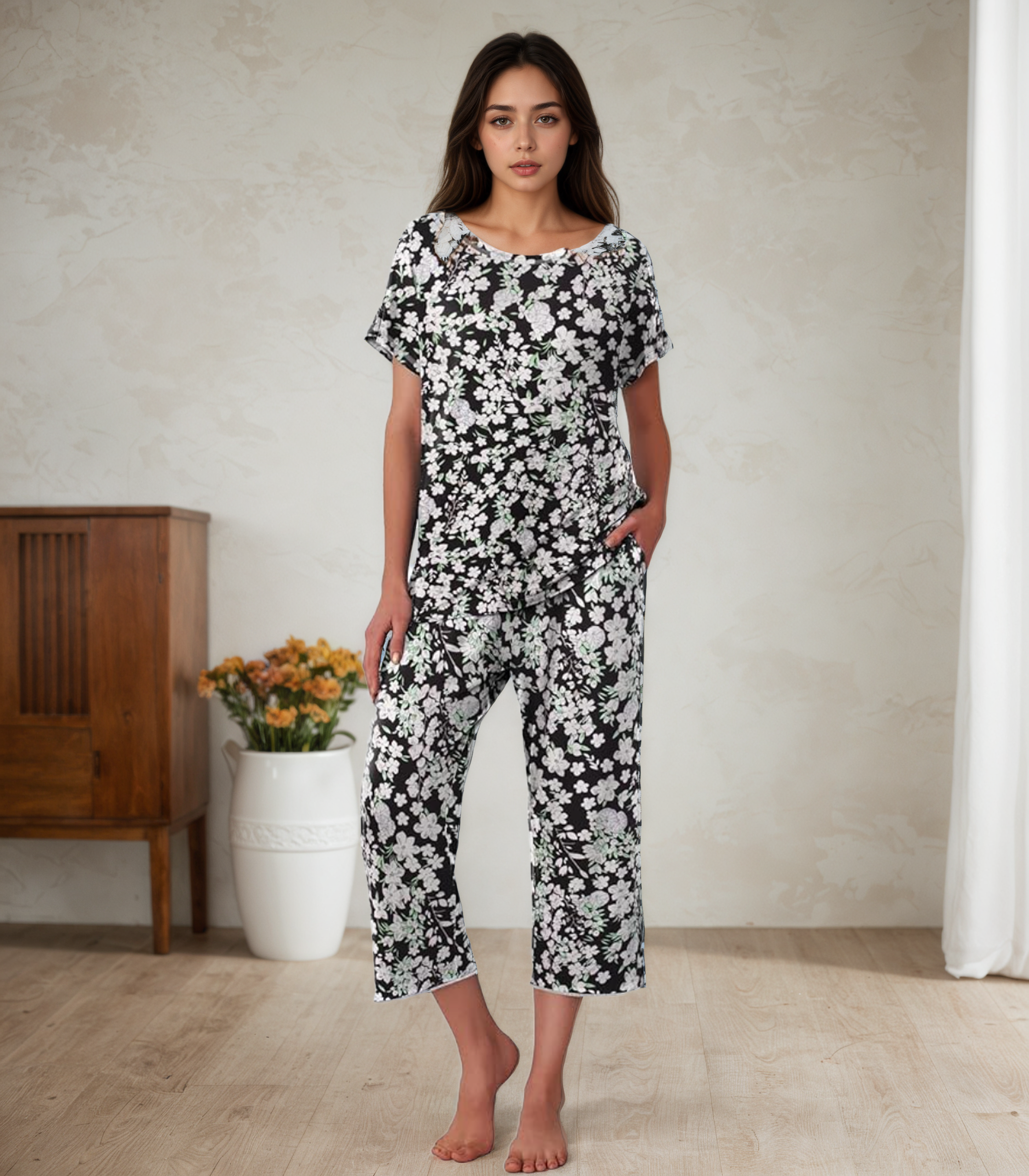 Floral Print Capri Sleepwear Set