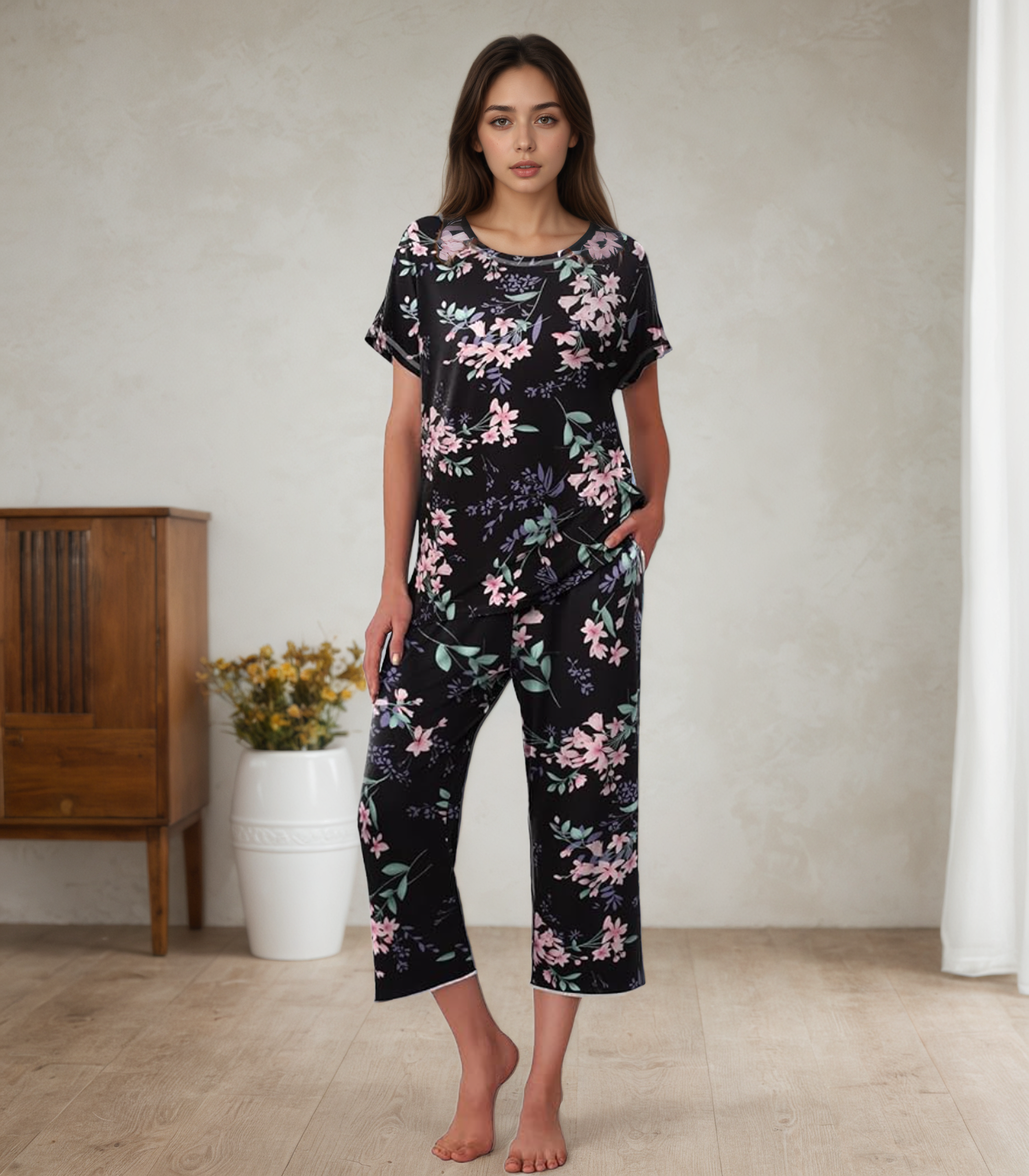 Floral Print Capri Sleepwear Set