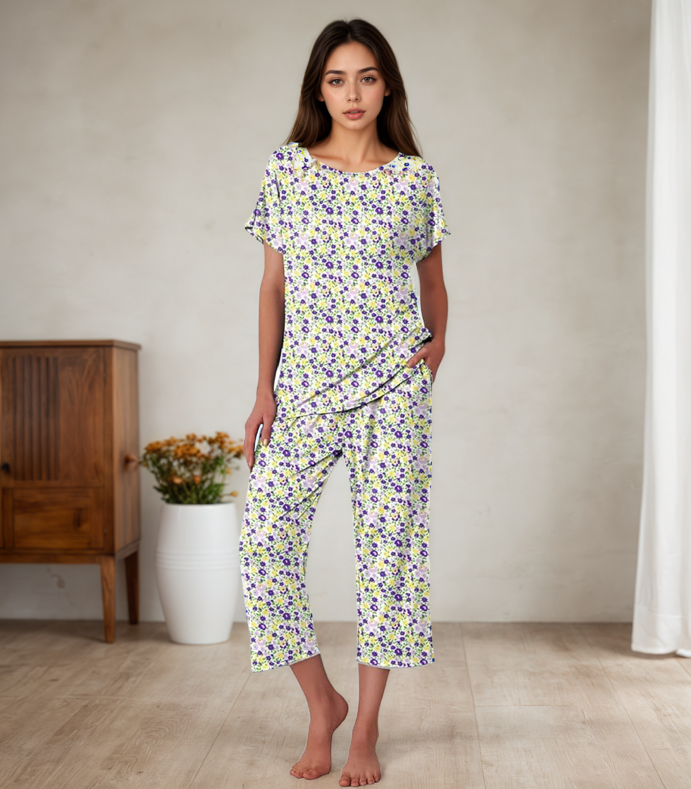 Floral Print Capri Sleepwear Set