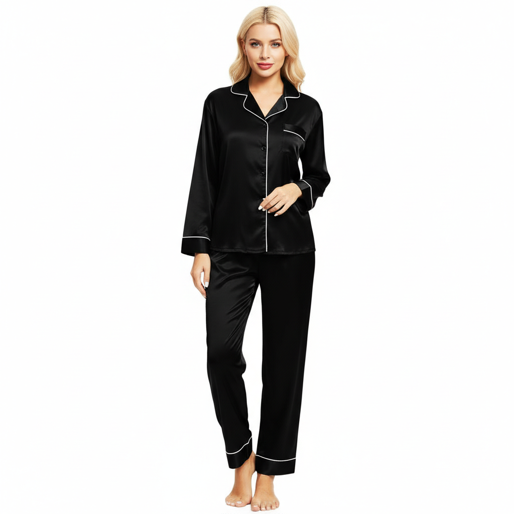 Long Sleeve Button Down Pajama Set For Women Sleepwear