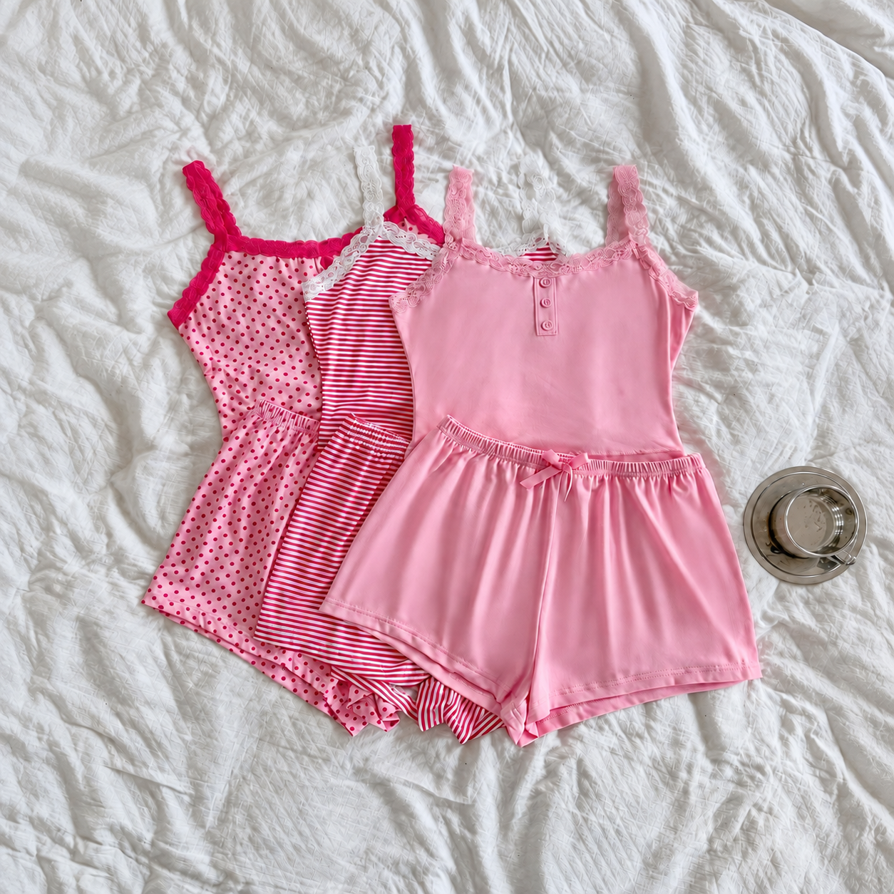 6 Pieces Floral Lace Camisole Pajama Set For Women