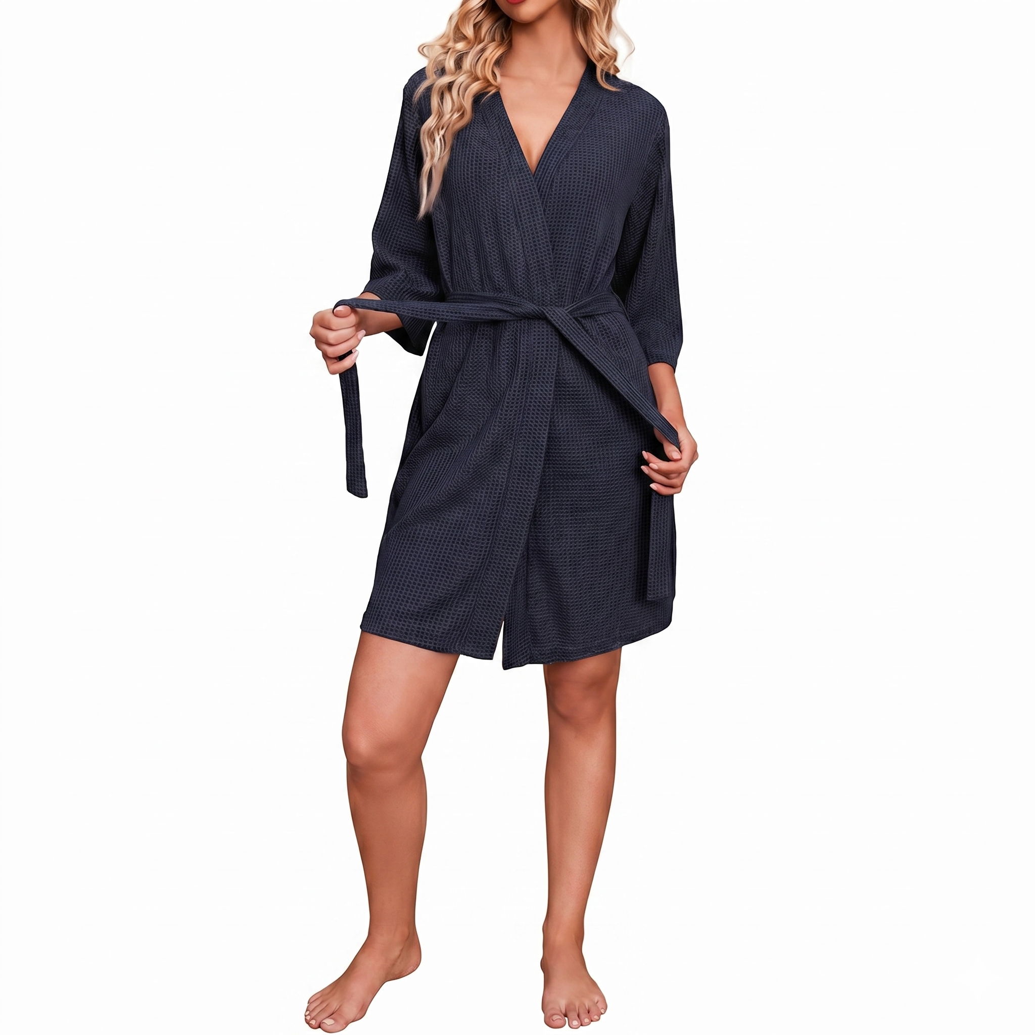 Lightweight Wrap Bathrobe With Adjustable Tie Belt Closure